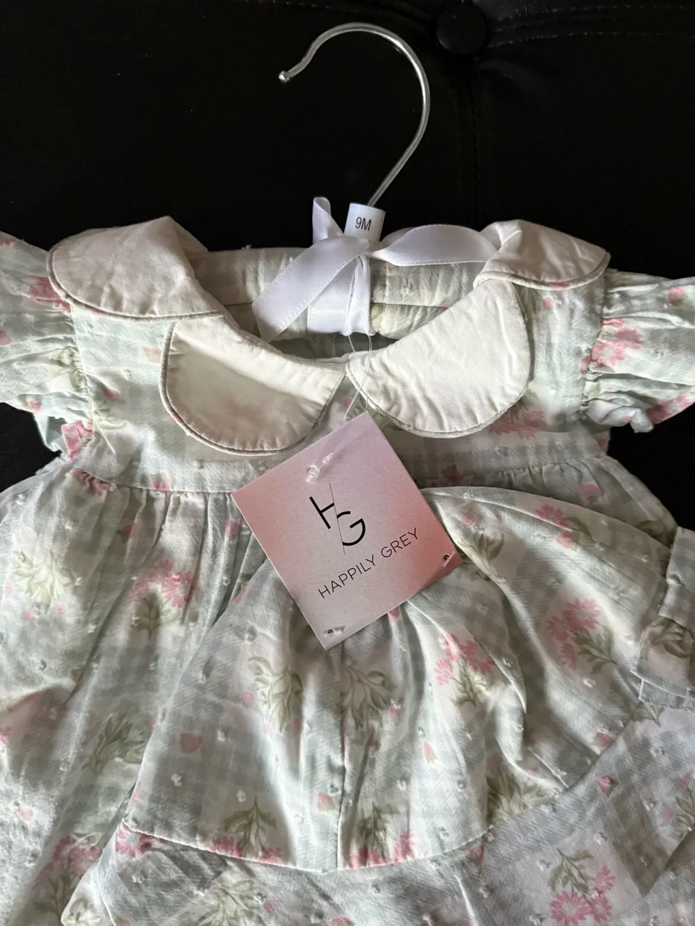 Happily Grey Baby Girl Floral Blue Gingham Dress
